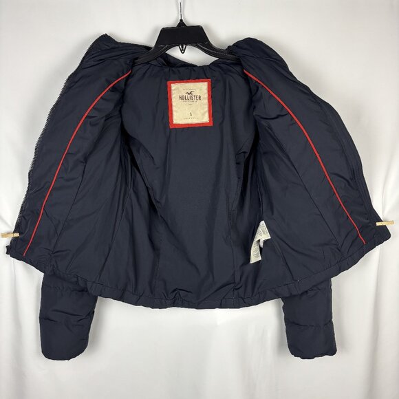 Hollister Quilted Hood Goose Down Long Sleeve Pocket Logo Full Zip Winter Jacket - Picture 5 of 10